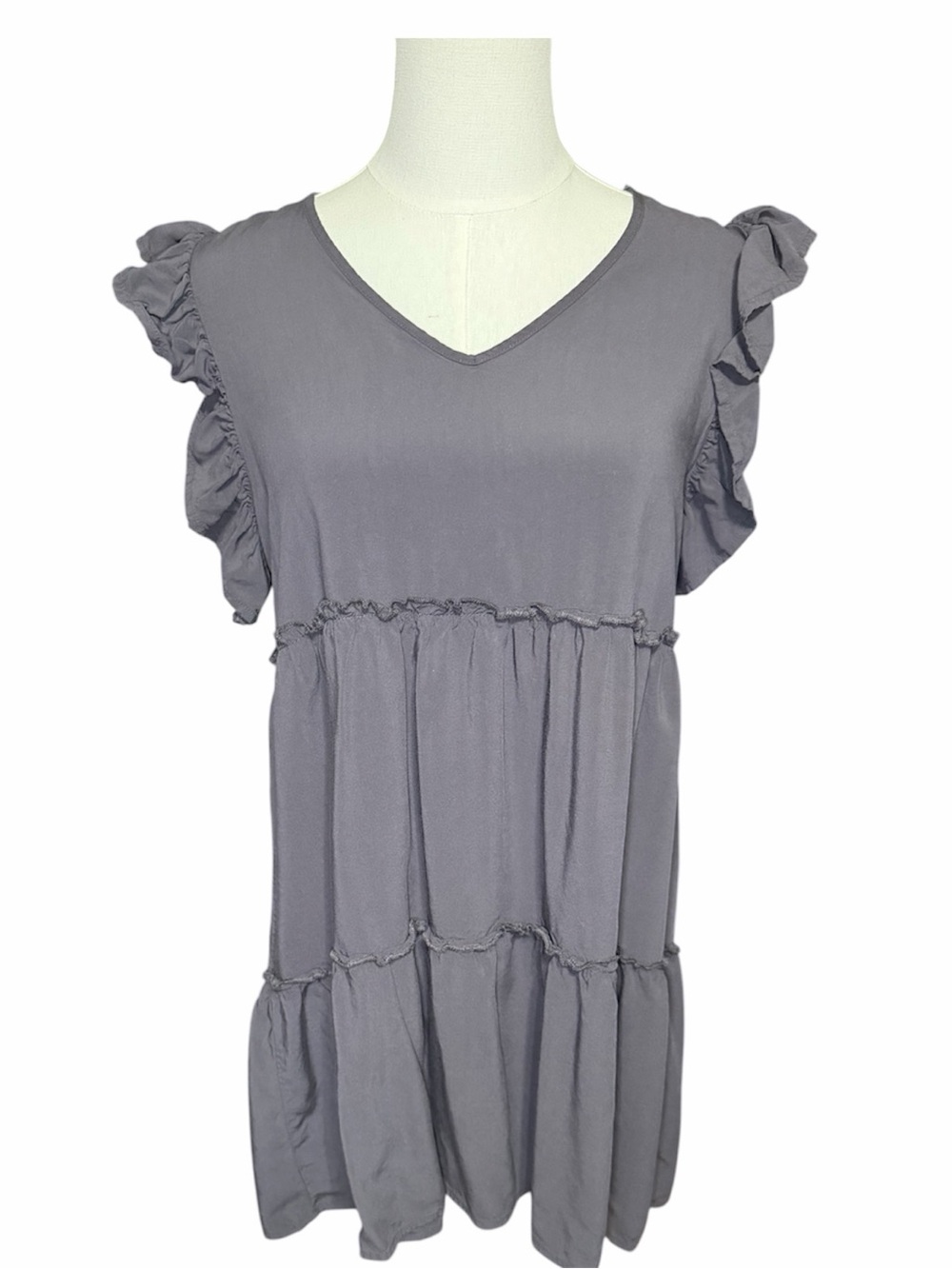 Zenana Gray Ruffle Sleeve Babydoll Tunic - Picture 3 of 6